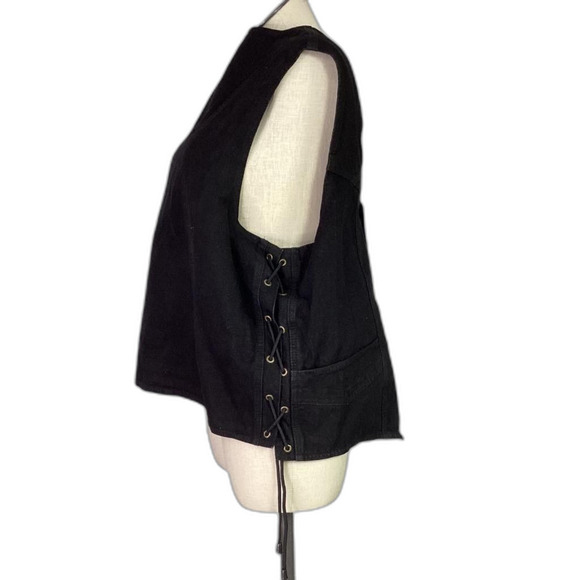 Allstate Vest Men 4X Black Cotton Denim Side Lace Pockets Snaps Motorcycle Biker - Picture 4 of 8